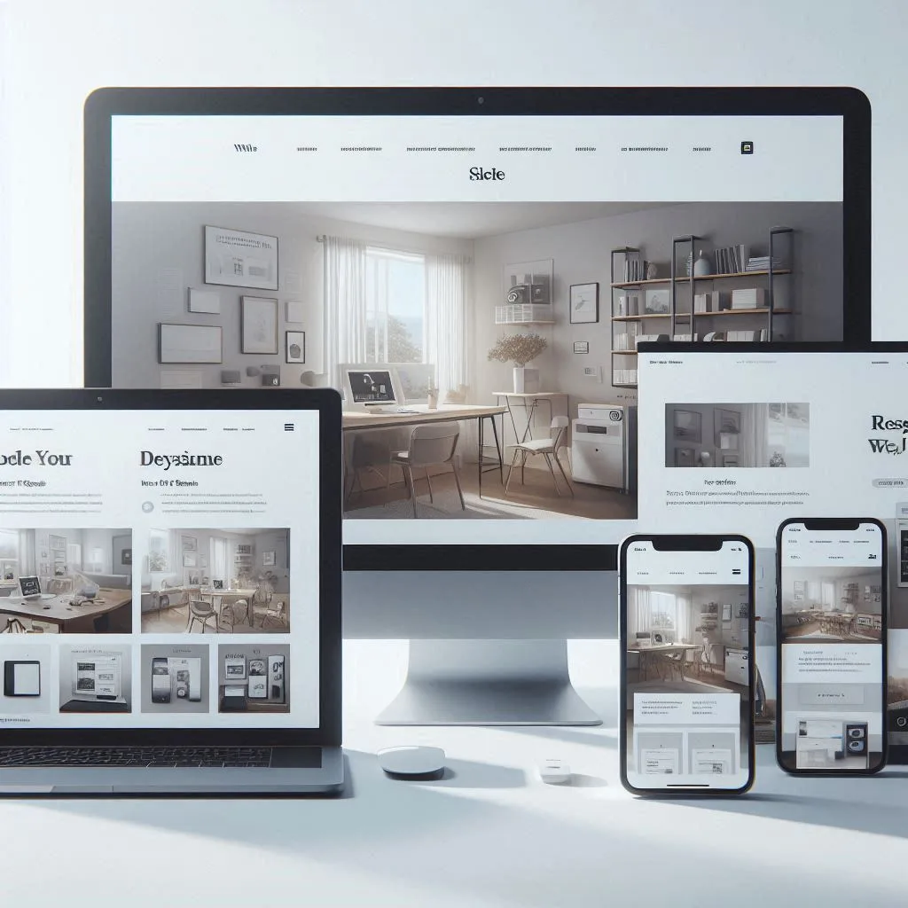 Responsive Webdesign Mockup auf Desktop Tablet und Smartphone