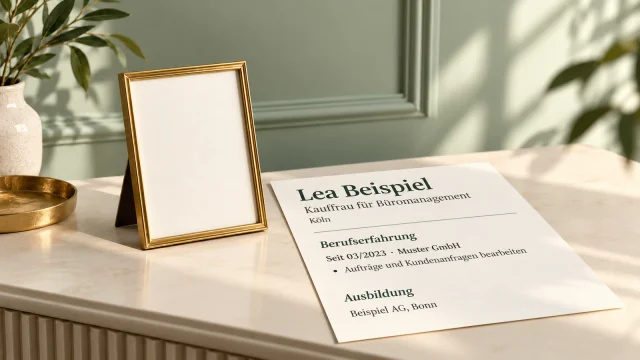 Leerer Fotorahmen neben einem lesbaren Beispiellebenslauf.